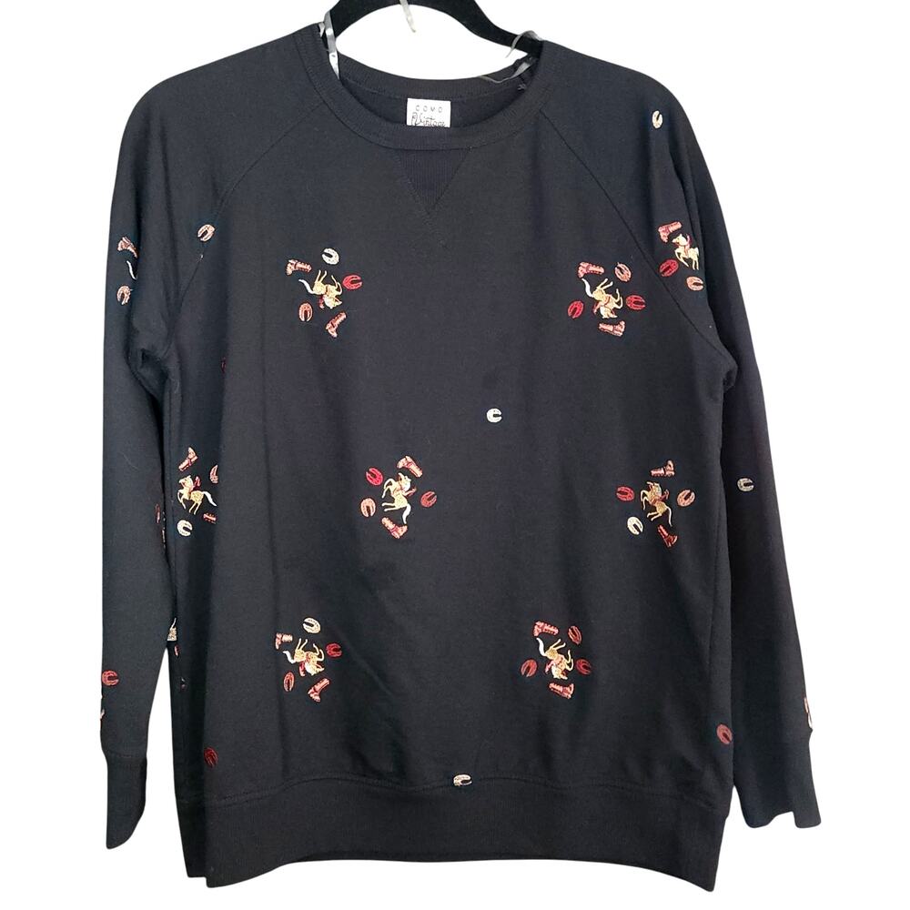 Como Vintage Black Crew Neck Sweater with Red and Yellow Accents